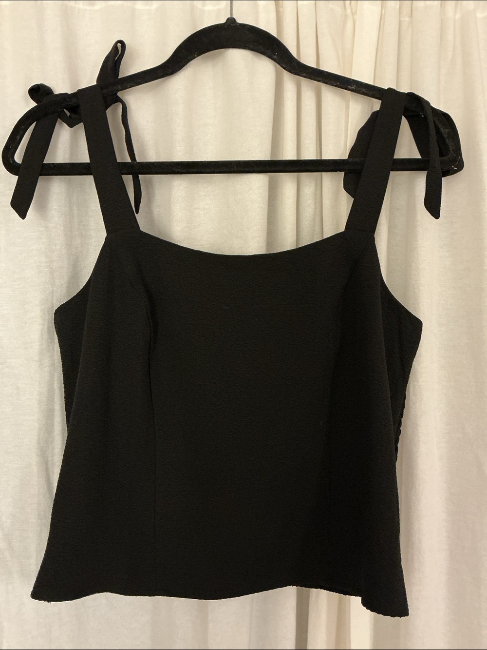Tie strap black tank top